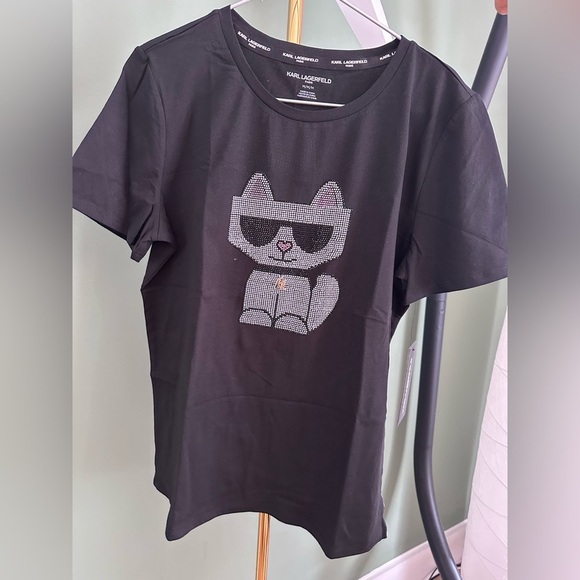 NWT! NEW! Karl Lagerfeld Paris Hotfix Choupette Embellished Cat Women T-Shirt - Picture 3 of 15